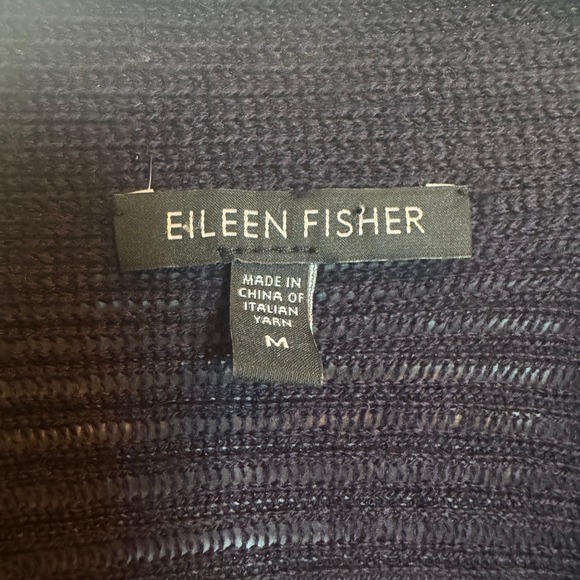 Eileen Fisher Medium Black Ribbed Merino Wool Open Front Cardigan Sweater - Picture 2 of 5
